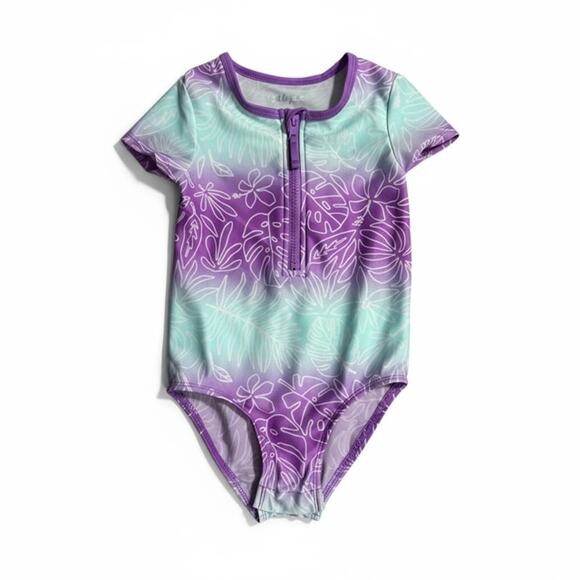 Cat & Jack  Girls Swimsuit 4T – Purple & Green  Rashguard - Picture 1 of 3